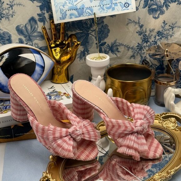 🆕 LOEFFLER RANDALL 🧿 NWOB Penny Soft Pink Gingham Pleated Bow Heel, Sz 7 - Picture 4 of 14